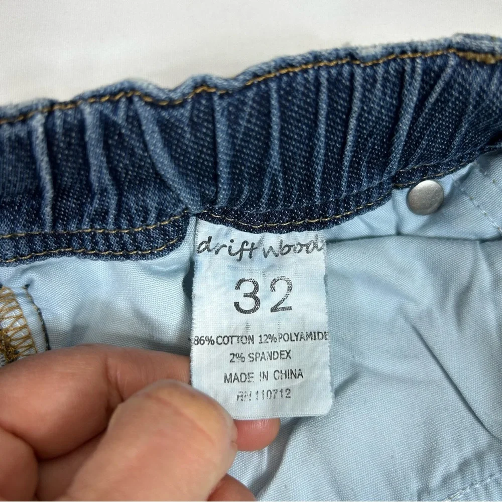 Driftwood Connie‎ Medium Wash Distress Elastic Waist Drawstring Jean Shorts 32